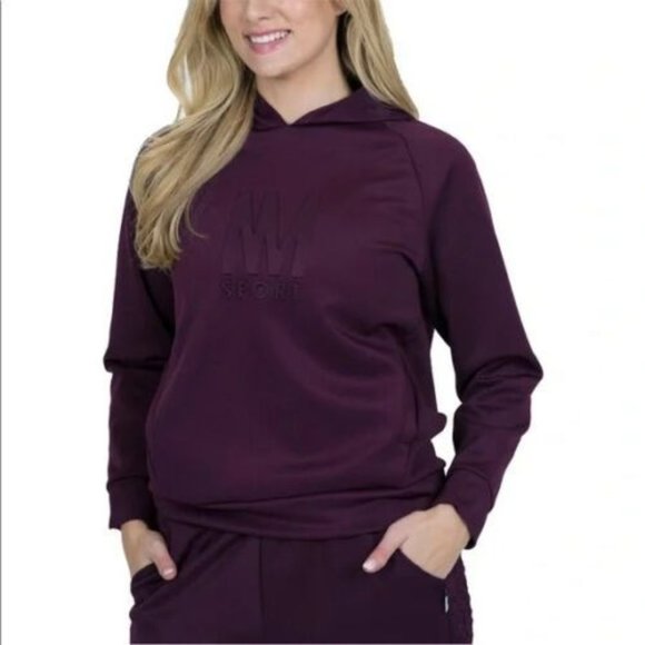 NICOLE MILLER Sport Scuba Logo Print Pullover Hoodie Activewear Plum NWT Large - Picture 1 of 2
